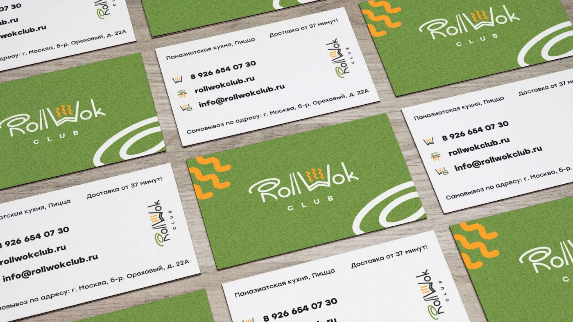 Разработка дизайна визиток суши-бара «Roll Wok Club» в Макушино